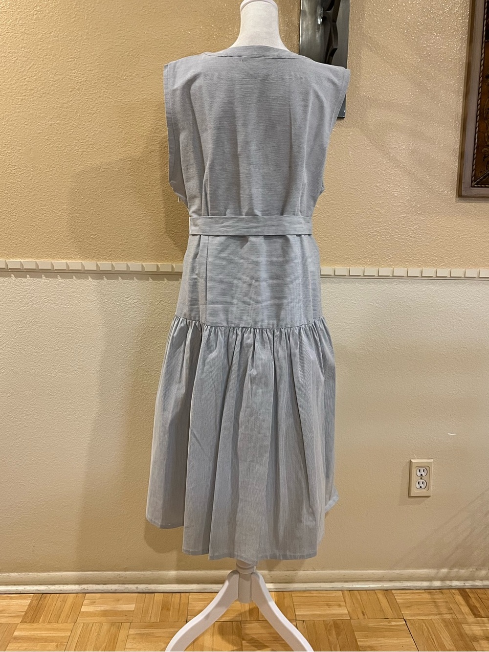 Alex Marie Plus Size Pinstripe Midi Dress. Dropped waist tiered skirt. Cotton 18 - Picture 5 of 12